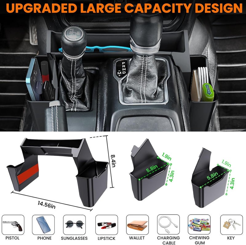 DIAMOOKY 4PCS Upgraded Center Console Organizer for Jeep Wrangler JL JLU 4xe 2018-2026 & Gladiator JT 2020-2024 2025 2026 Accessories Gear Shift Side Tray Hanging Armrest Storage Box (Not for JK/JKU) - Image 2